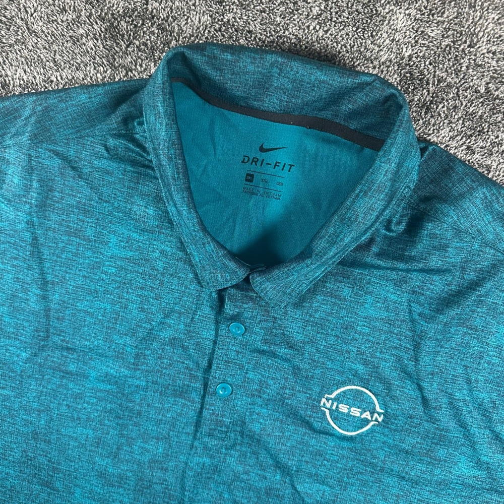 Nike Nissan Polo Shirt Mens 3XL Dri-FIT Teal Heathered Embroidered Golf Swoosh